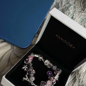 Pandora Silver Bracelet with Purple Charms